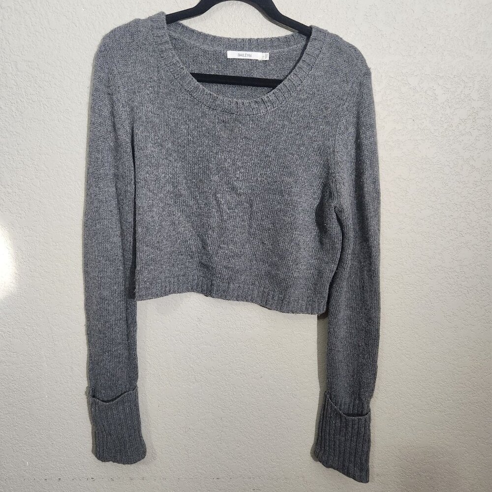 Bailey 44 Sweater Cropped Knit Lambswool Angora Cashmere Gray Large